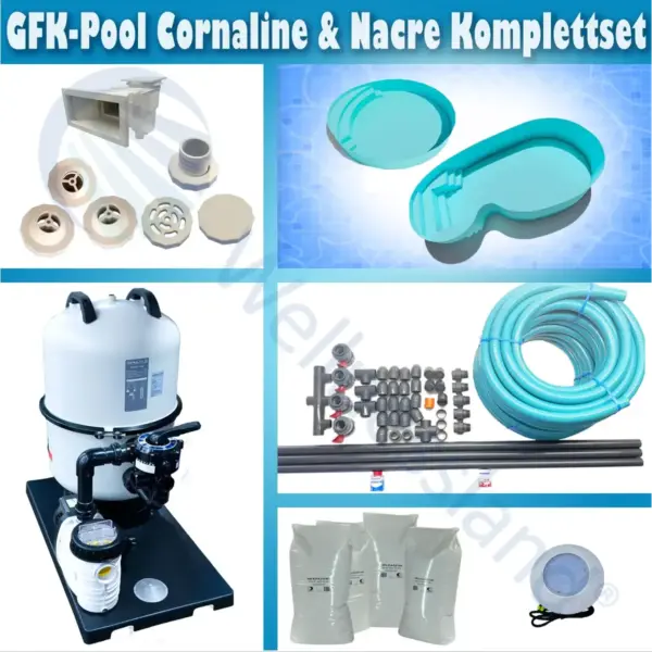 Runde GFK Pool Komplettset Cornaline und Nacre